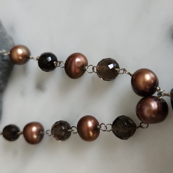 *Smoky Quartz, Pearl, Sterling Silver Necklace NWOT - Picture 4 of 6